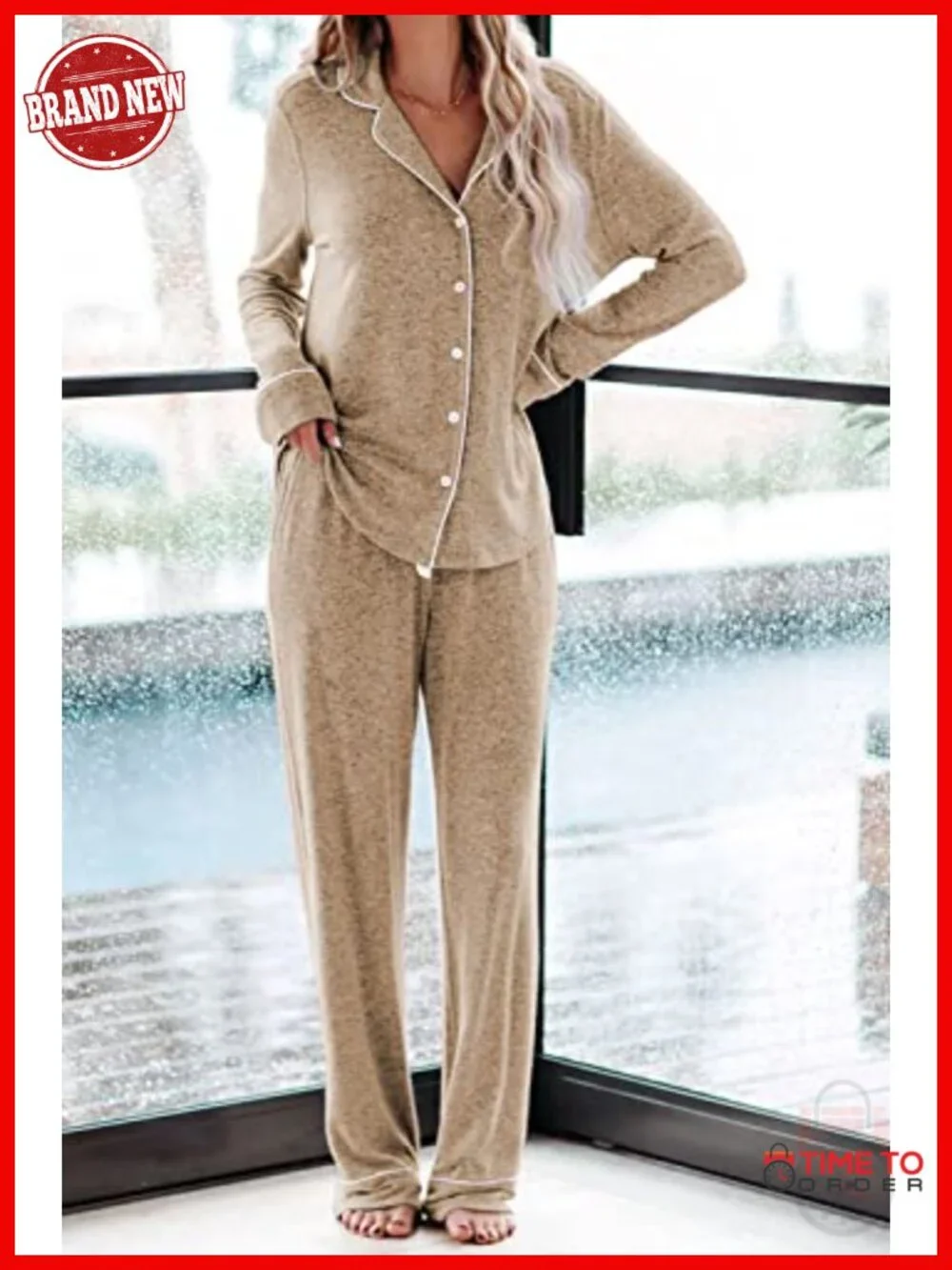 Women's Long Sleeve Button Down Pajama Sets Soft Modal Jersey Lounge Set